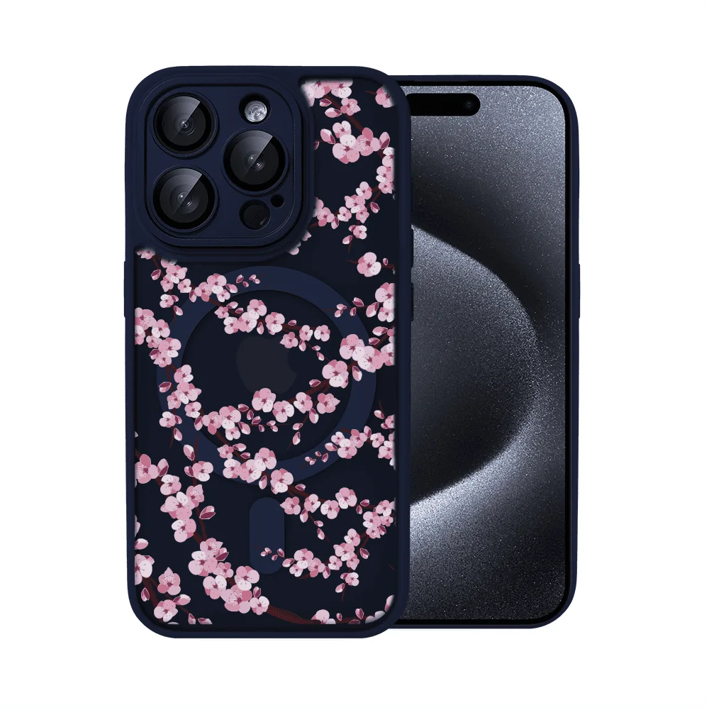 etui do iphone iphone 15 pro max, color flush z magsafe, z osłoną aparatu, z nadrukiem sakura, kwiat wiśni,