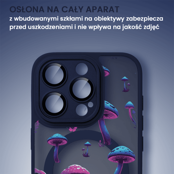 etui do iphone 15 pro color flush z magsafe, z osłoną aparatu, z nadrukiem magiczne grzybki, granatowe