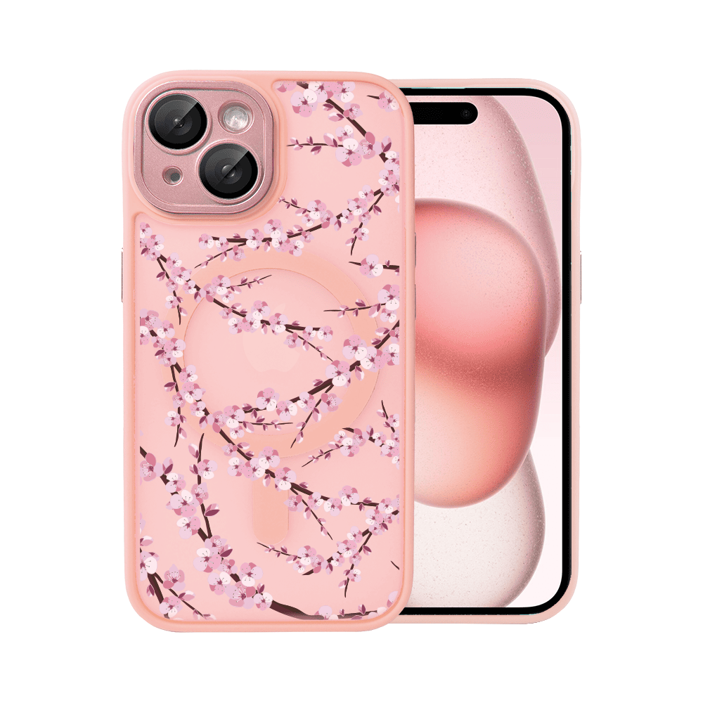 Etui do iPhone iPhone 15, Color Flush z Magsafe, z osłoną aparatu, z nadrukiem sakura, kwiat wiśni, różowe