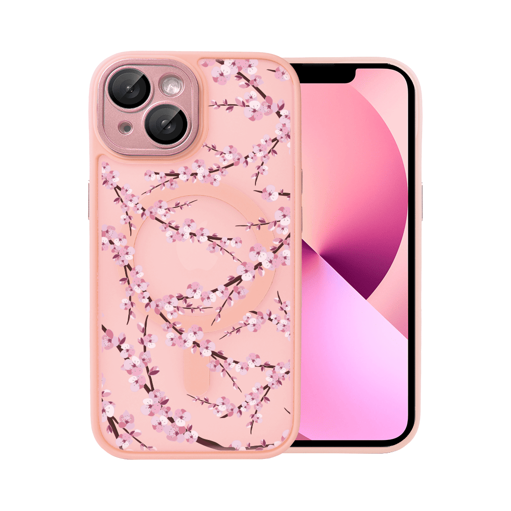 Etui do iPhone 13, Color Flush z Magsafe, z osłoną aparatu, z nadrukiem sakura, kwiat wiśni, różowe