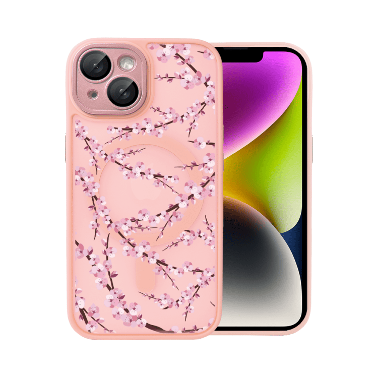 Etui do iPhone 14, Color Flush z Magsafe, z osłoną aparatu, z nadrukiem sakura, kwiat wiśni, różowe