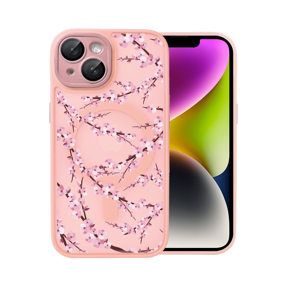 Etui do iPhone 14, Color Flush z Magsafe, z osłoną aparatu, z nadrukiem sakura, kwiat wiśni, różowe