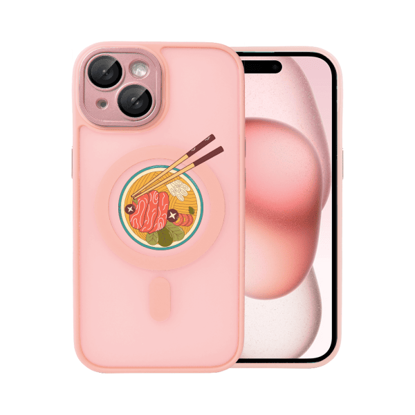 etui do iphone 15 color flush z magsafe, z osłoną aparatu, z nadrukiem “ramen”, różowe