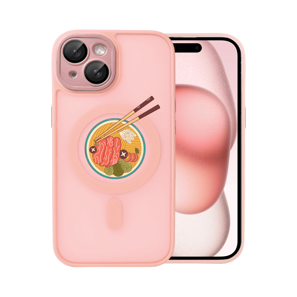 Etui do iPhone 15 Plus Color Flush z Magsafe, z osłoną aparatu, z nadrukiem “ramen”, różowe