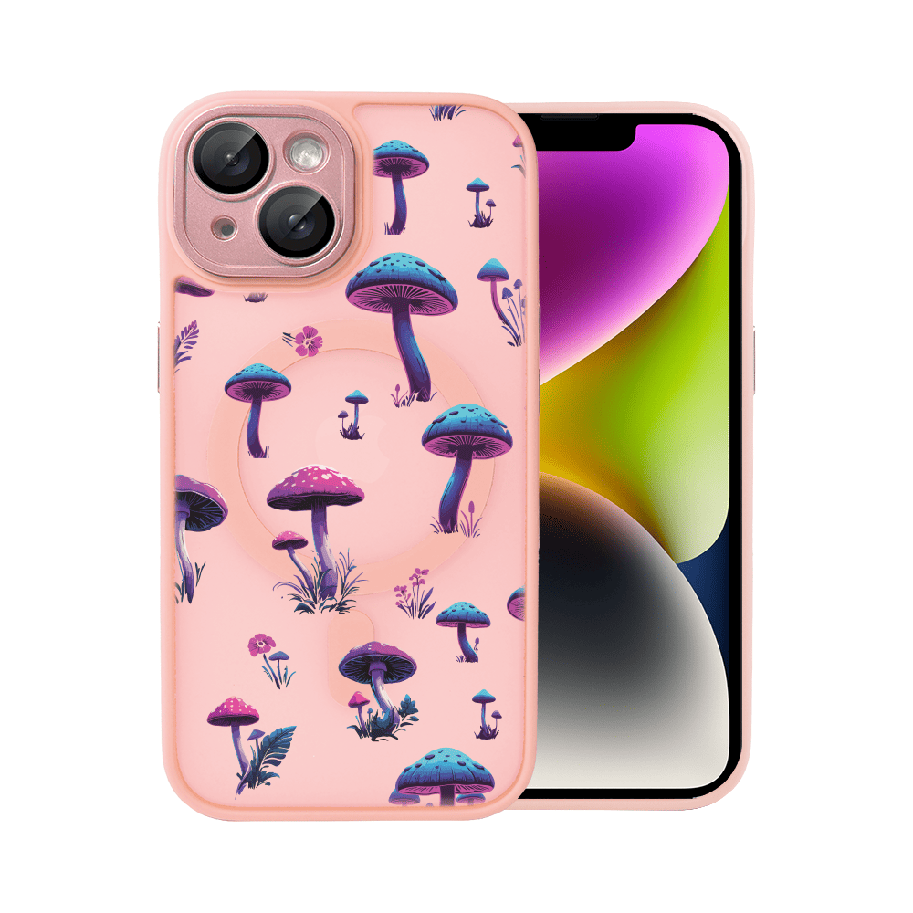 etui do iphone 14 color flush z magsafe, z osłoną aparatu, z nadrukiem magiczne grzybki, różowe