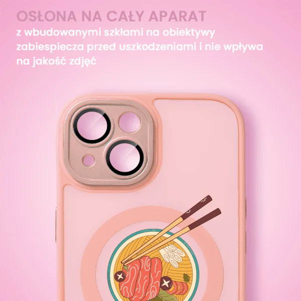 etui do iphone 15 color flush z magsafe, z osłoną aparatu, z nadrukiem “ramen”, różowe