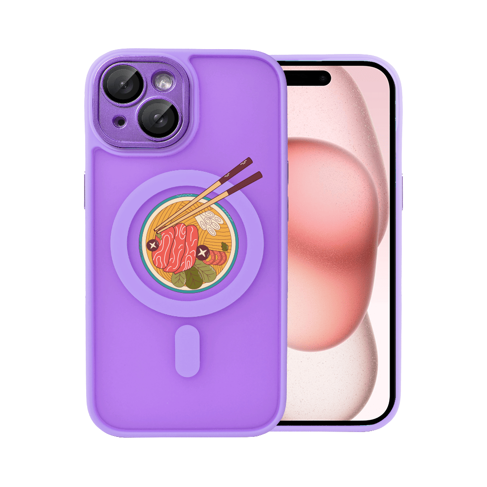 etui do iphone 15 color flush z magsafe, z osłoną aparatu, z nadrukiem “ramen”, fioletowe