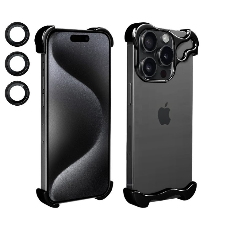 bumper do iphone 15 pro max, bumper set, metalowa osłona rogów oraz aparatu, czarne