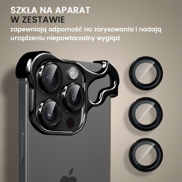 bumper do iphone 15 pro max, bumper set, metalowa osłona rogów oraz aparatu, czarne