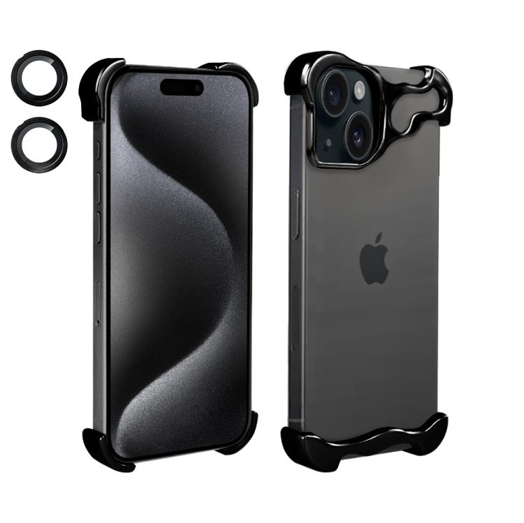bumper do iphone 15, bumper set, metalowa osłona rogów oraz aparatu, czarne