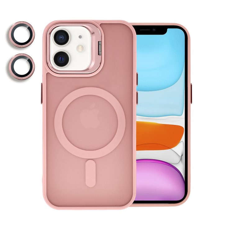 etui do iphone 11 arctic stand, półprzeźroczyste, z osłoną aparatu i podstawką, różowe