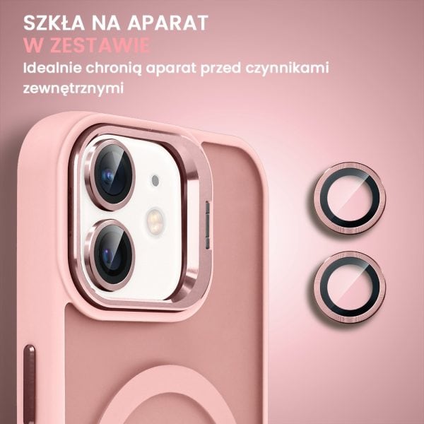 etui do iphone 11 arctic stand, półprzeźroczyste, z osłoną aparatu i podstawką, różowe