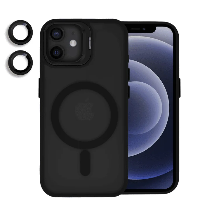 etui do iphone 12 arctic stand, półprzeźroczyste, z osłoną aparatu i podstawką, czarne