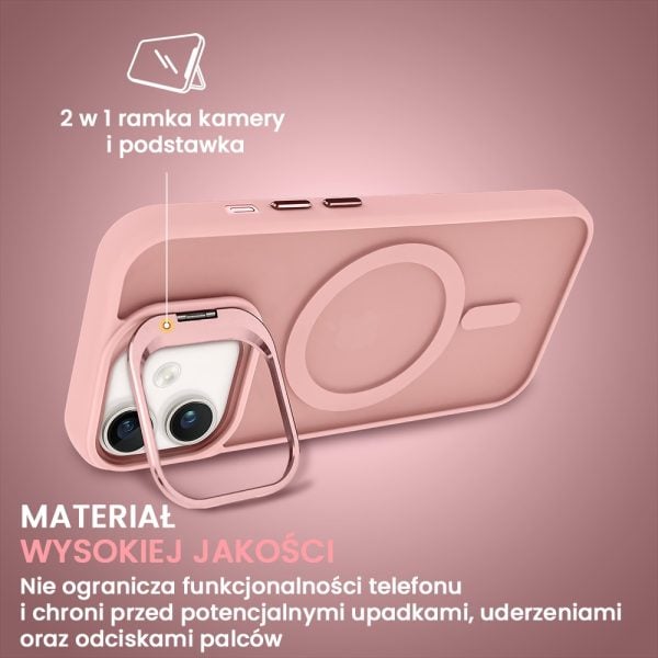 etui do iphone 12 arctic stand, półprzeźroczyste, z osłoną aparatu i podstawką, różowe