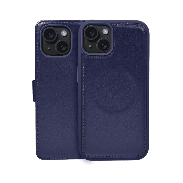 etui do iphone 13 3w1 magsafe double book, zestaw etui oraz kabura z podstawką, granatowe