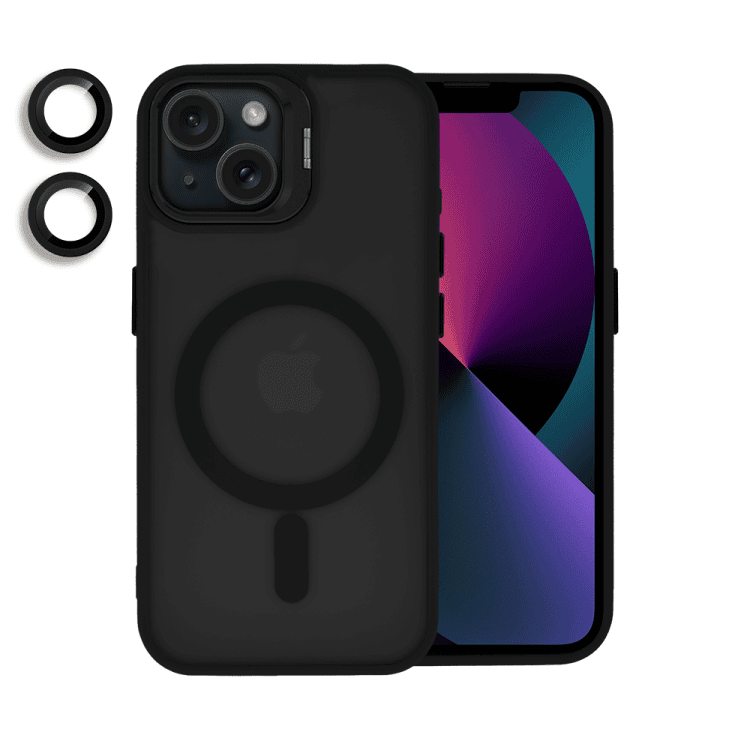 etui do iphone 13 arctic stand, półprzeźroczyste, z osłoną aparatu i podstawką, czarne