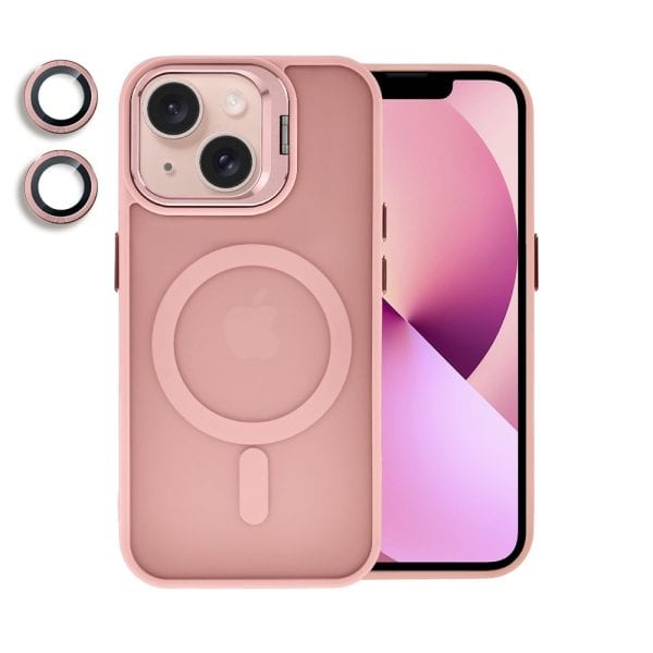 etui do iphone 13 arctic stand, półprzeźroczyste, z osłoną aparatu i podstawką, różowe