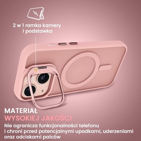 etui do iphone 13 arctic stand, półprzeźroczyste, z osłoną aparatu i podstawką, różowe