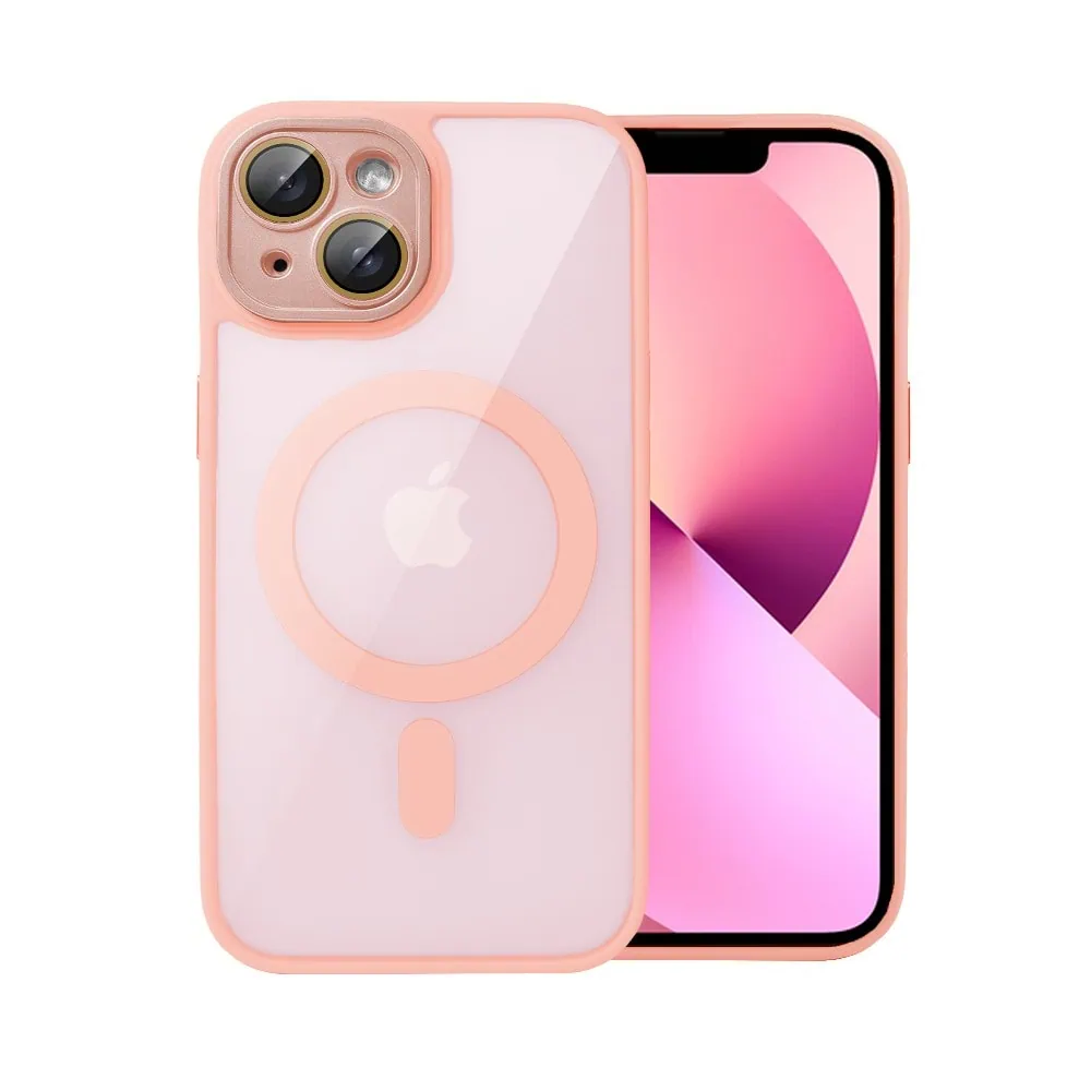 etui do iphone 13 magsafe clear color cienkie z kolorową ramką i ochroną aparatu, piaskowy róż
