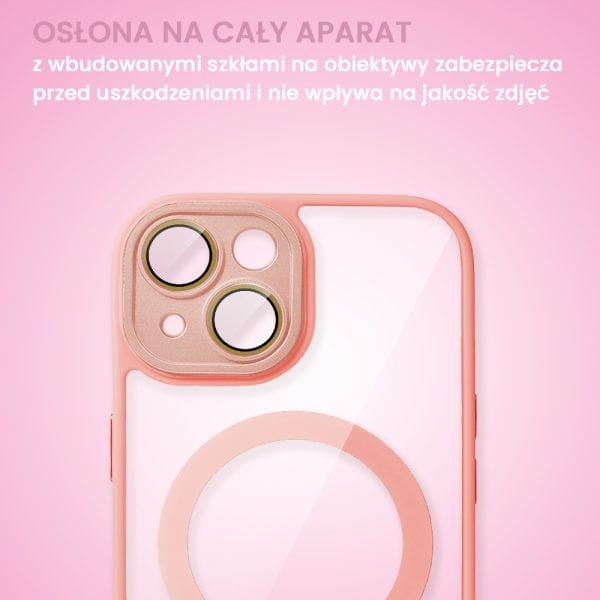 etui do iphone 13 magsafe clear color cienkie z kolorową ramką i ochroną aparatu, piaskowy róż