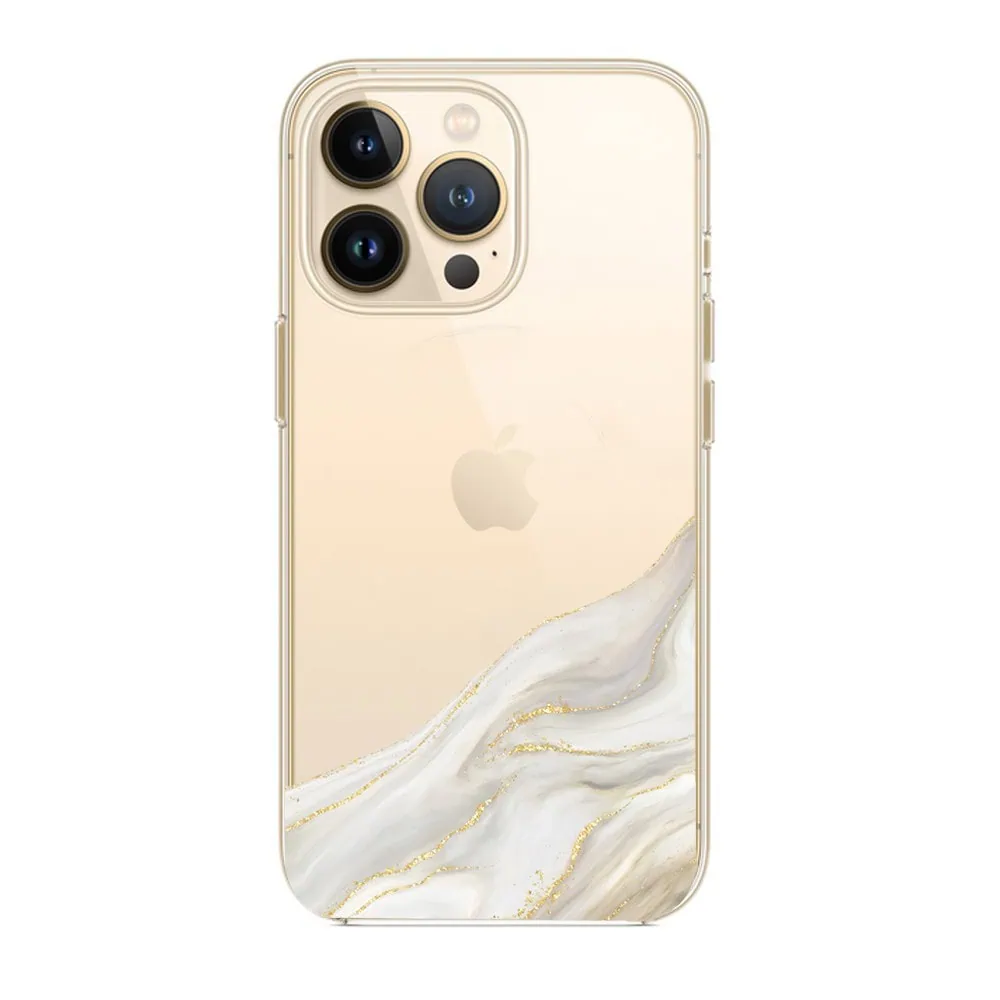 Etui do iPhone 13 Pro, przeźroczyste, złocisty wzór, marmurek