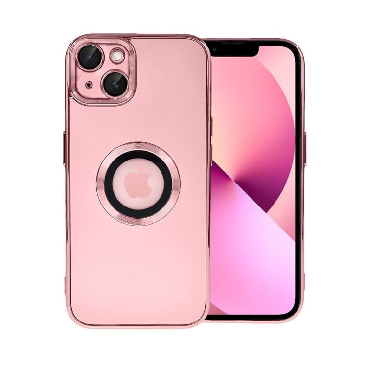 etui do iphone 13 cienkie, eleganckie, z osłoną aparatu i widocznym logo, różowe
