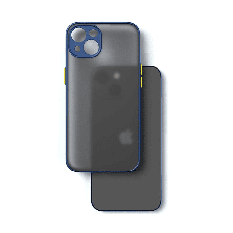etui do iphone 15 półprzeźroczyste matowe z ochroną aparatu, niebieskie