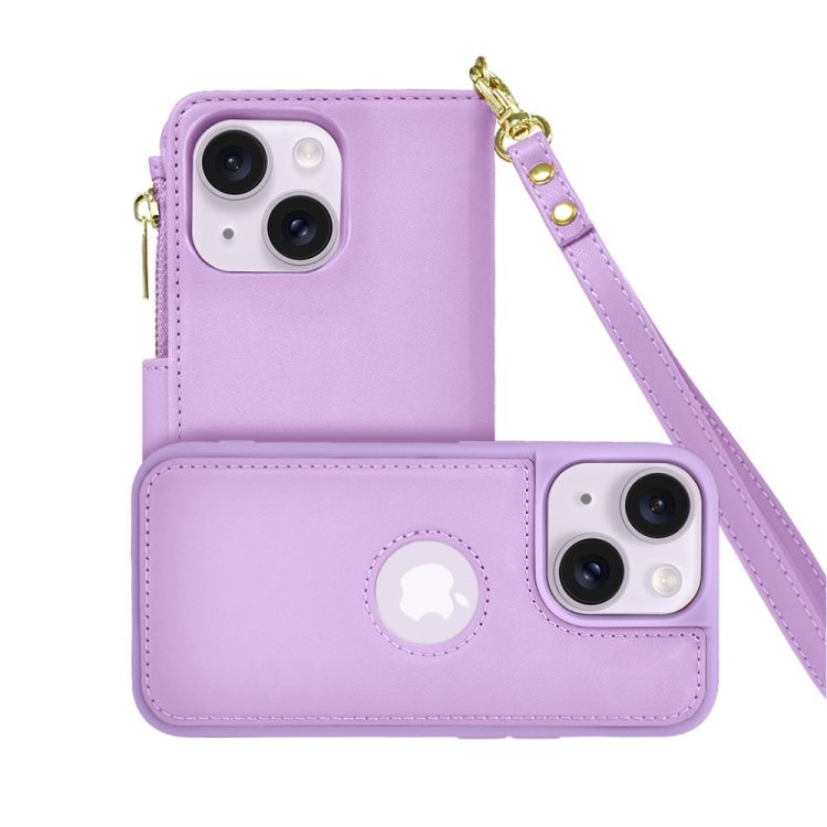 etui do iphone 14 2w1 magsafe double wallet, zestaw etui oraz kabura ze smyczą, fioletowe