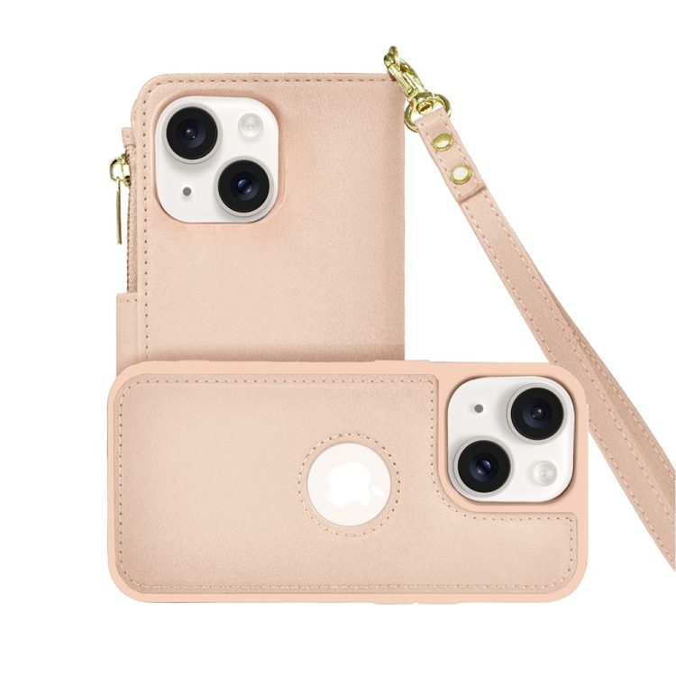 etui do iphone 14 2w1 magsafe double wallet, zestaw etui oraz kabura ze smyczą, różowe