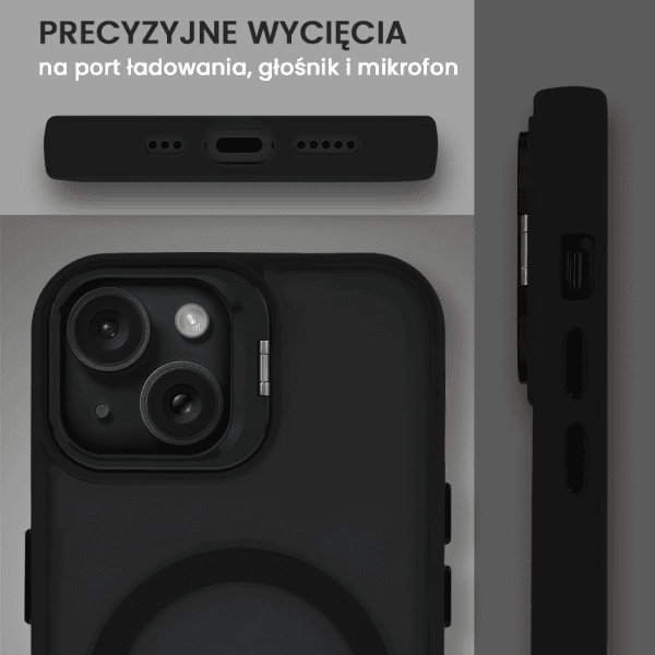 etui do iphone 14 arctic stand, półprzeźroczyste, z osłoną aparatu i podstawką, czarne