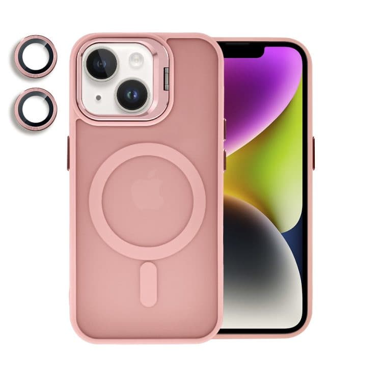etui do iphone 14 arctic stand, półprzeźroczyste, z osłoną aparatu i podstawką, różowe