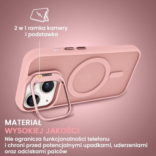 etui do iphone 14 arctic stand, półprzeźroczyste, z osłoną aparatu i podstawką, różowe