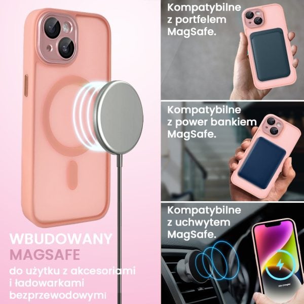 etui do iphone 14 color flush z magsafe, z osłoną aparatu, różowe