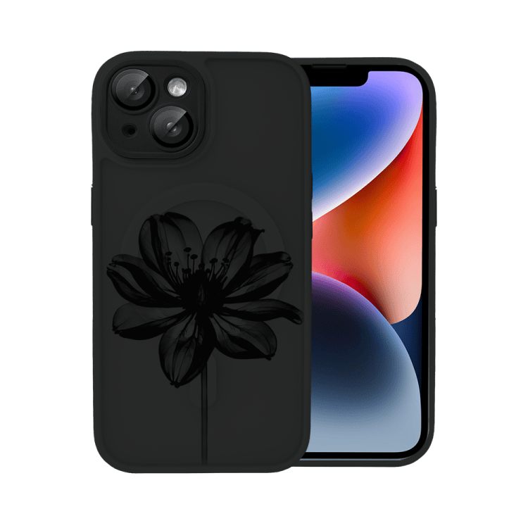 etui do iphone 14 color flush z magsafe, z osłoną aparatu, z nadrukiem czarny kwiat, czarne