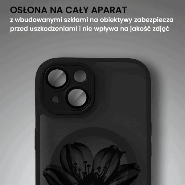 etui do iphone 14 color flush z magsafe, z osłoną aparatu, z nadrukiem czarny kwiat, czarne