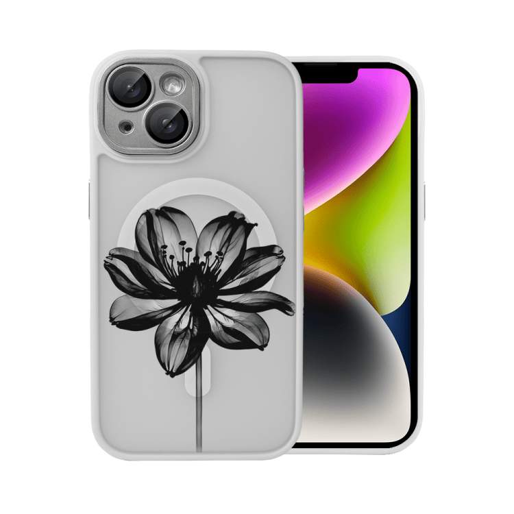 etui do iphone 14 color flush z magsafe, z osłoną aparatu, z nadrukiem czarny kwiat, tytanowe