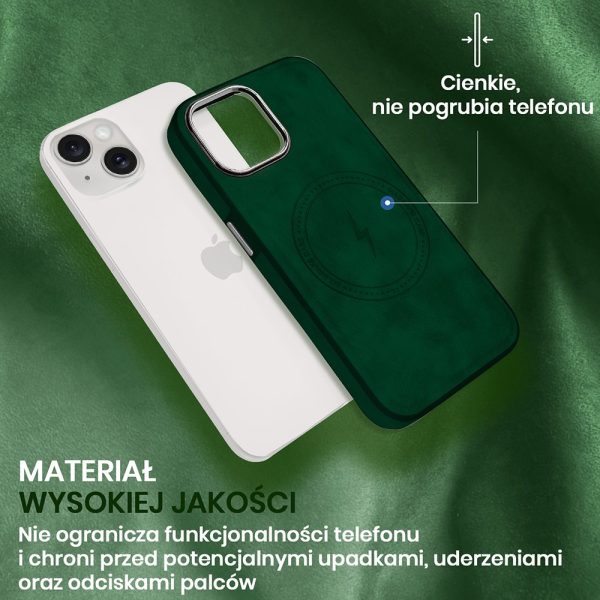 etui do iphone 14 magsafe business leather, eleganckie, przyjemne w dotyku, zielone