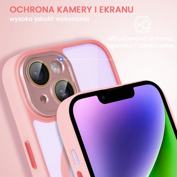 etui do iphone 14 magsafe clear color cienkie z kolorową ramką i ochroną aparatu, piaskowy róż
