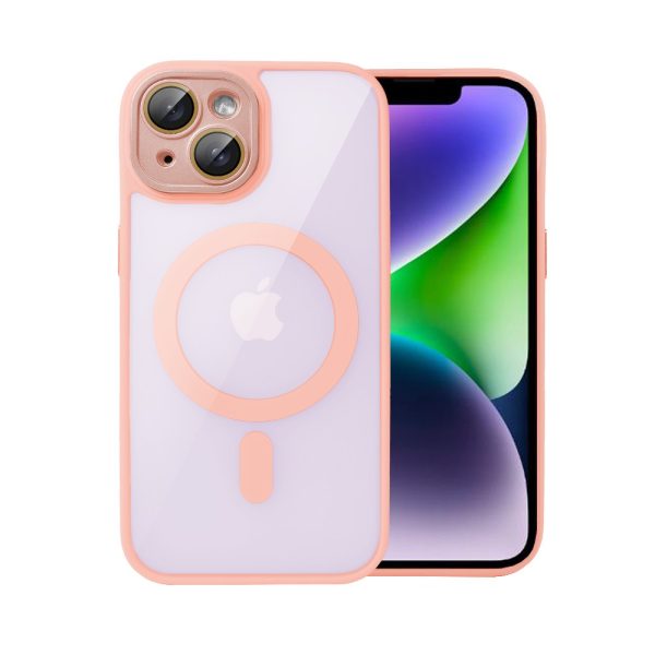 etui do iphone 14 magsafe clear color cienkie z kolorową ramką i ochroną aparatu, piaskowy róż
