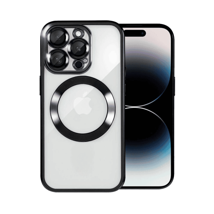 etui do iphone 14 pro max magsafe luxury protect przeźroczyste, hybrydowa ochrona kamery, czarne