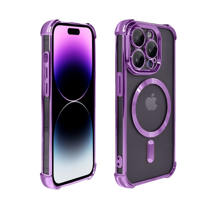 etui do iphone 14 pro magsafe luxury anti shock lens protect, purpurowe