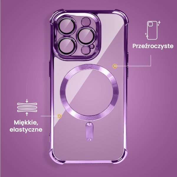 etui do iphone 14 pro magsafe luxury anti shock lens protect, purpurowe