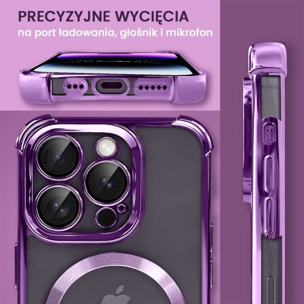 etui do iphone 14 pro magsafe luxury anti shock lens protect, purpurowe