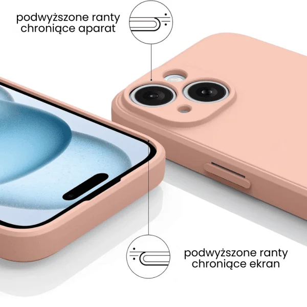 etui do iphone 14 silikonowe z mikrofibrą soft touch z osłoną kamery, jasny róż