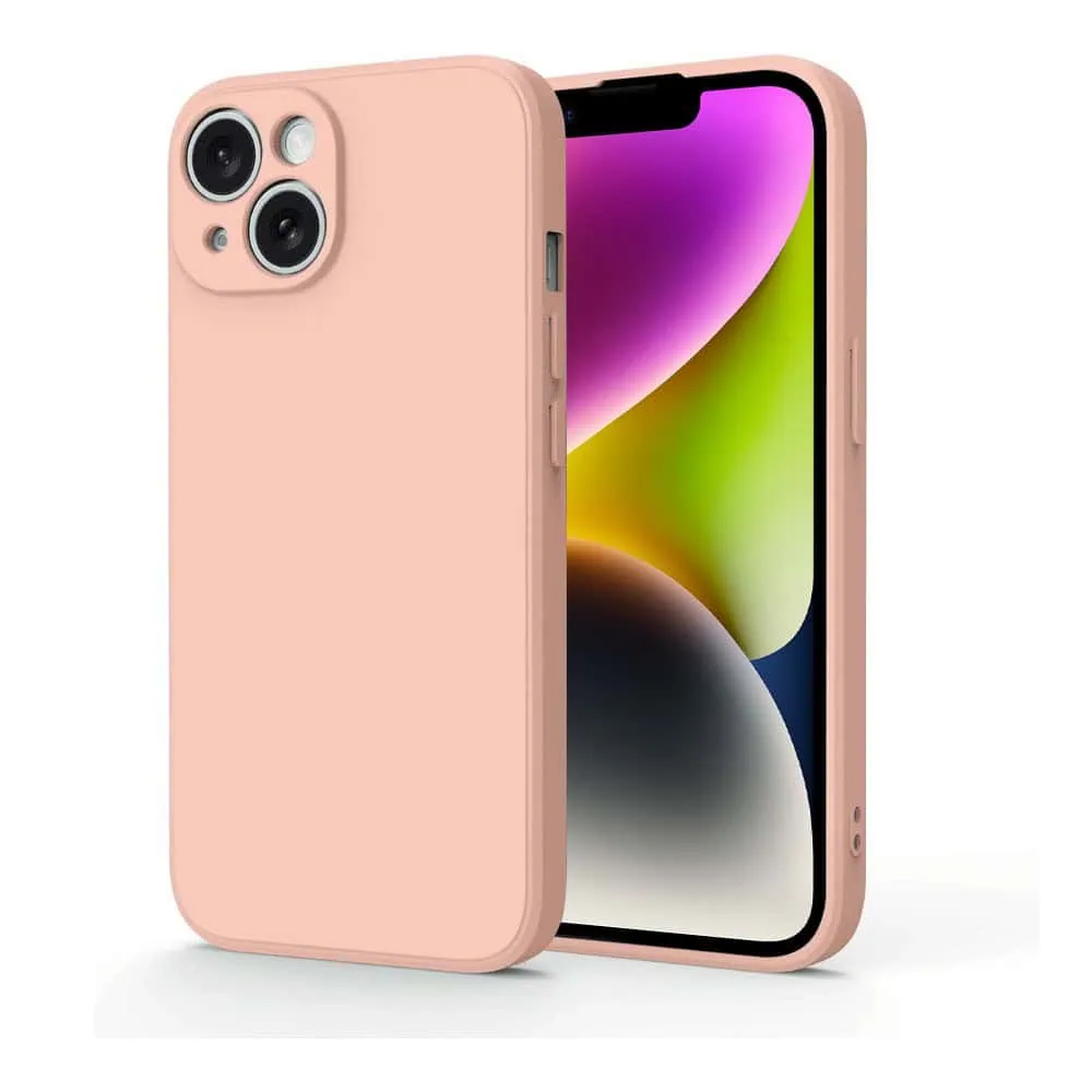 etui do iphone 14 silikonowe z mikrofibrą soft touch z osłoną kamery, jasny róż