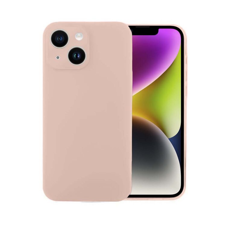 Etui do iPhone 14 silikonowe z mikrofibrą soft touch z osłoną kamery, pudrowy róż pop (1)