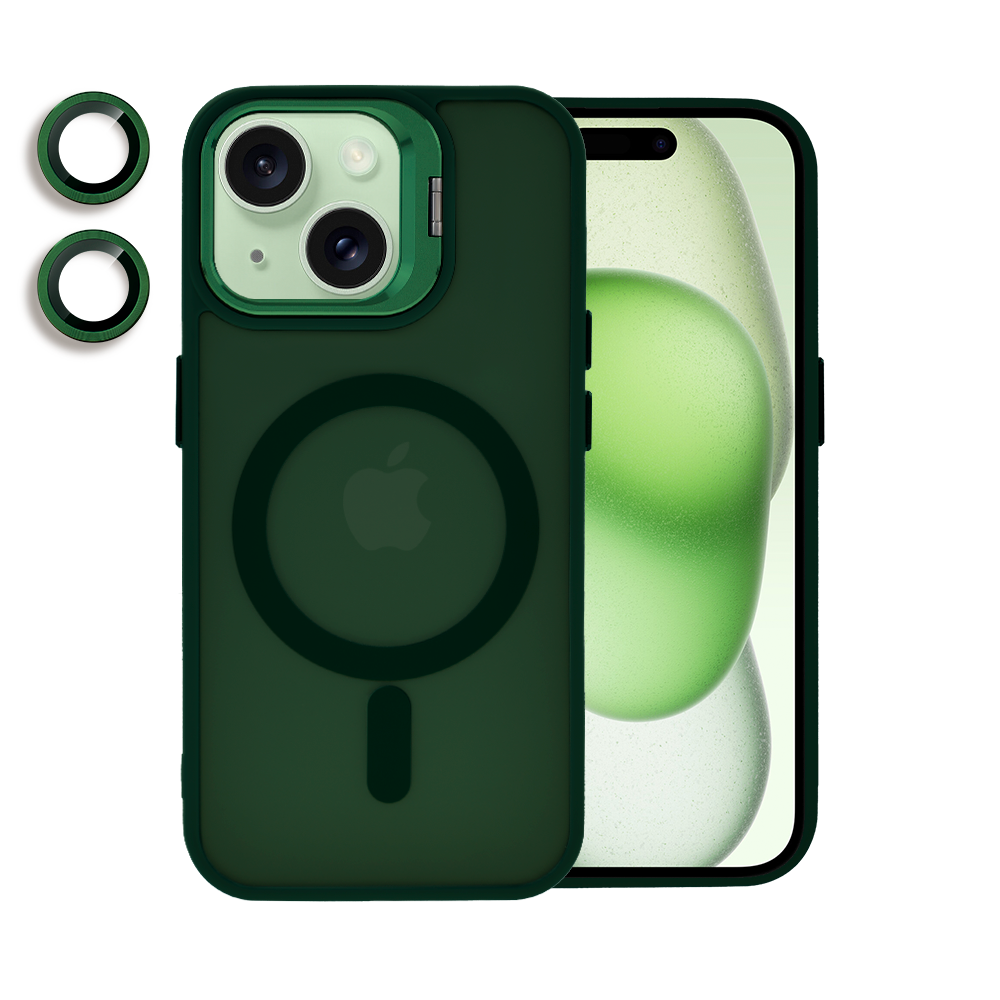 etui do iphone 15 plus arctic stand, półprzeźroczyste, z osłoną aparatu i podstawką, zielone