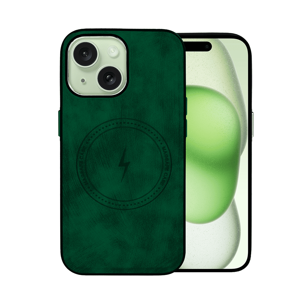 Etui do iPhone 15 Magsafe Business Leather, eleganckie, przyjemne w dotyku, zielone