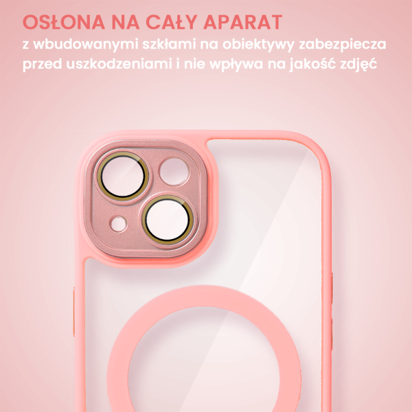 etui do iphone 15 magsafe clear color cienkie z kolorową ramką i ochroną aparatu, piaskowy róż