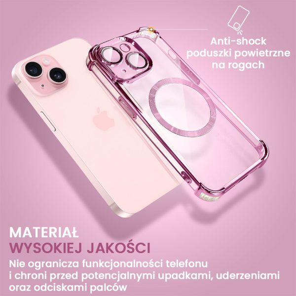 etui do iphone 15 plus magsafe luxury anti shock lens protect, różowe